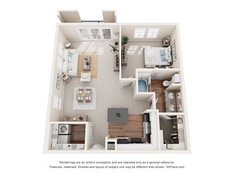 Floor plan for 1 bed, 1 bath, 856 sqft